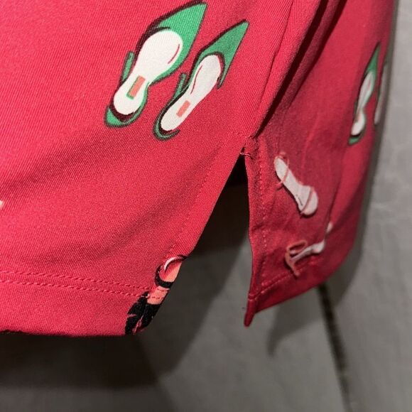 kate spade S Red Multi Stiletto Shoe Print Notch Collar Long Sleeve Pajama Set - Picture 9 of 16